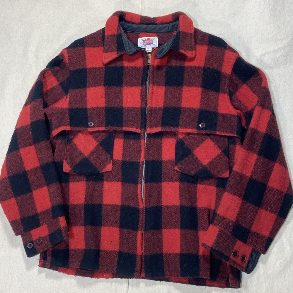 Vintage Caboose Full Zip Shirt Jacket Men's M New Hampshire USA Buffalo Red